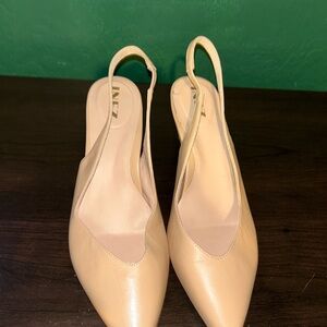 INEZ Beige Leather Slingback Heels (6.5W)